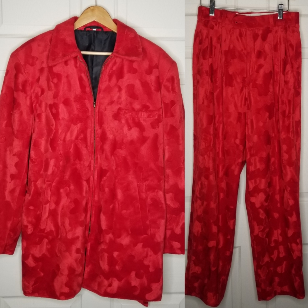 Pronti Collection By Phita Red 100% Poiny Hair Two Piece Suit